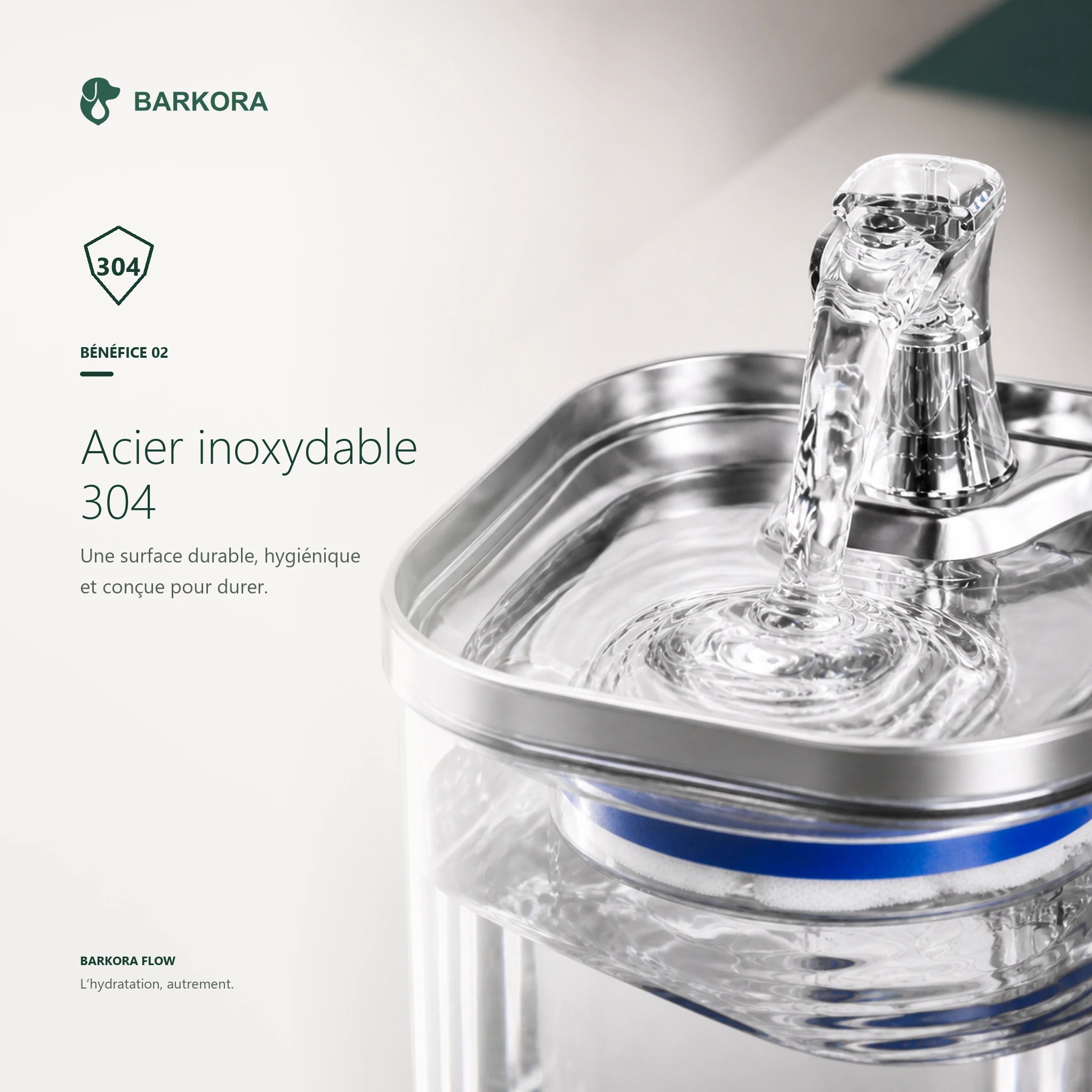 Barkora Flow™ – Fontaine à eau premium en acier inoxydable